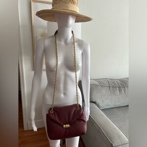 Mango Burgundy Gold Adjustable Chain Boho Crossbody Sholder Bag